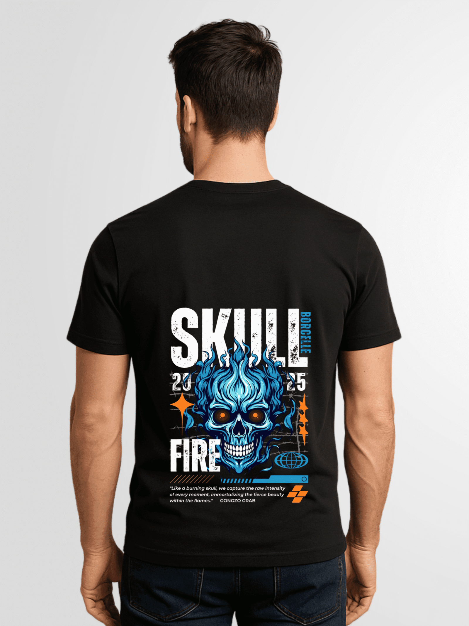 Fire Skull Printed Cotton T-Shirt