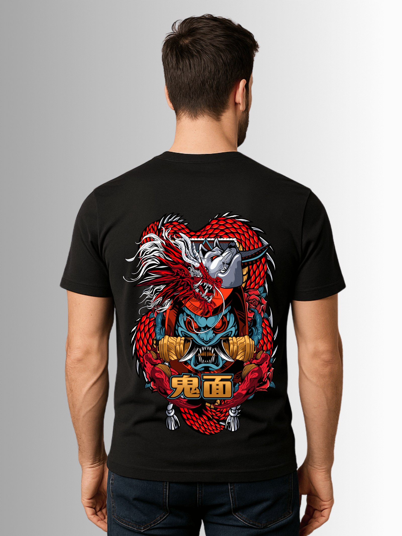 Oni Mask Samurai Dragon T-shirt