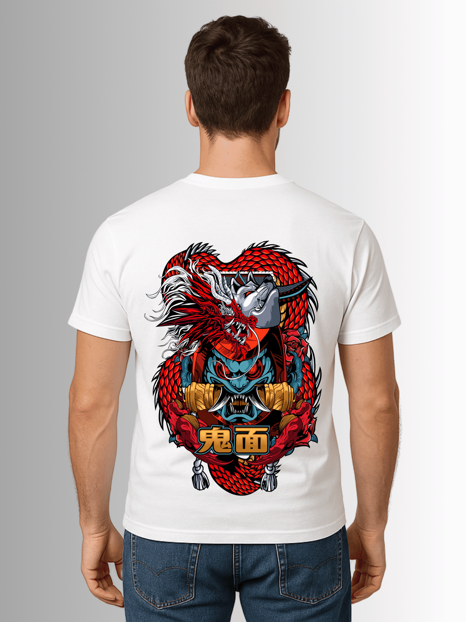 Oni Mask Samurai Dragon T-shirt - Image 3