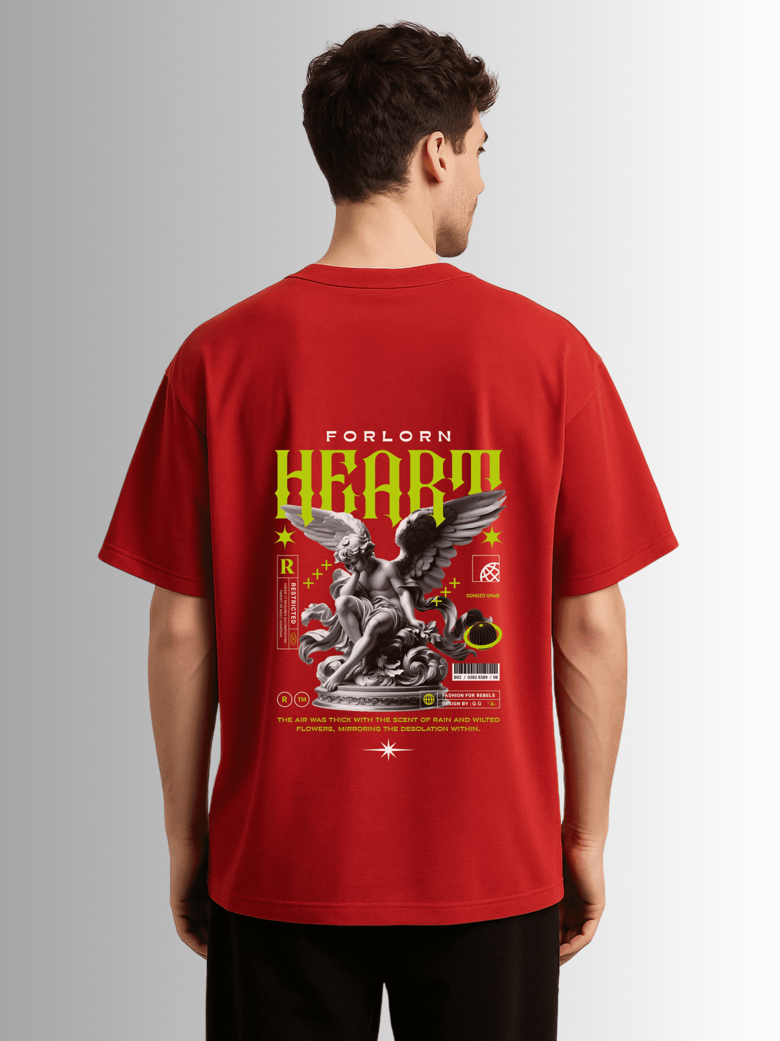 Forlorn Heart Angel Print Drop Shoulder T-Shirt