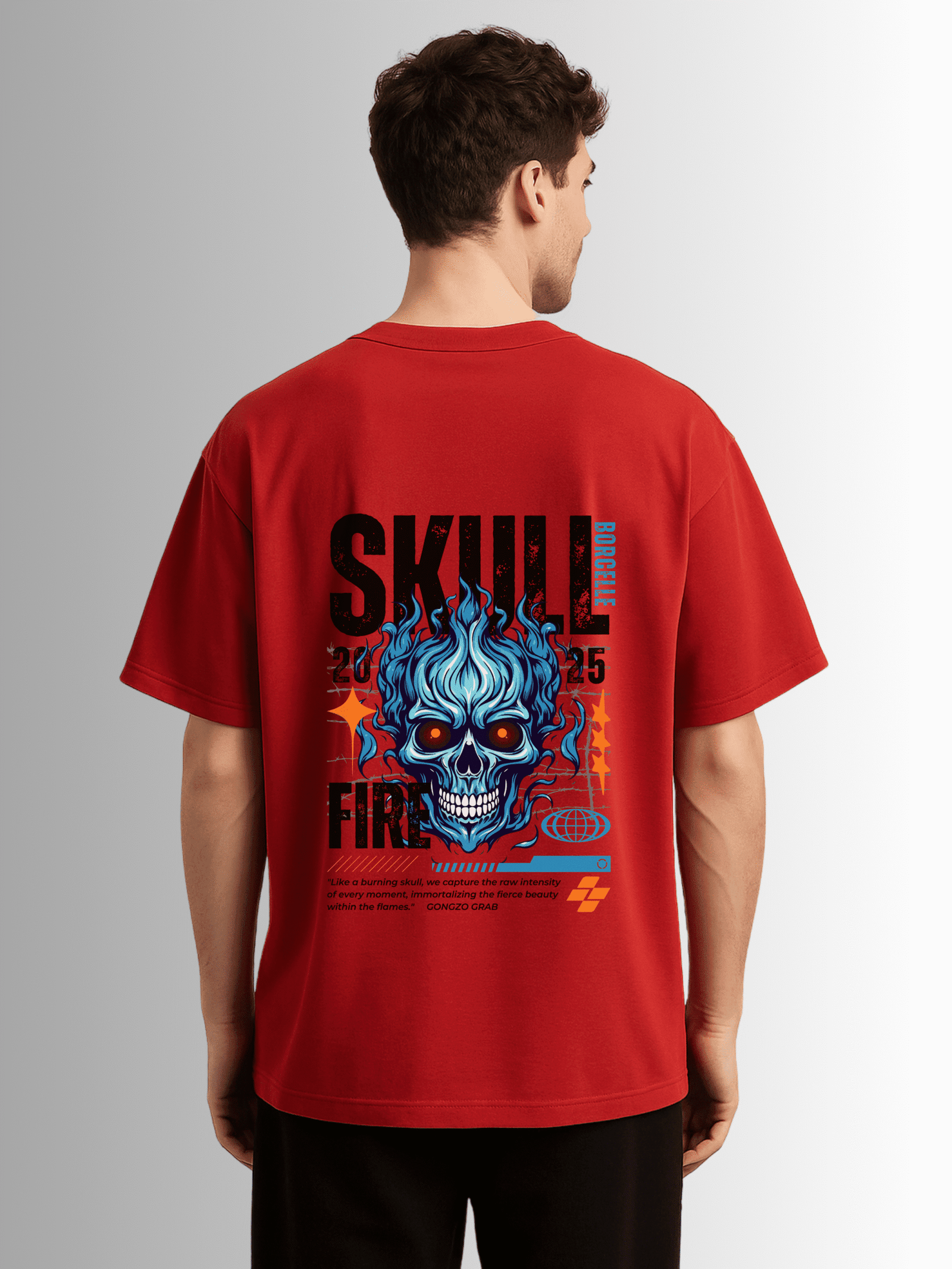 Drop Shoulder Skull Fire Graphic T-Shirt