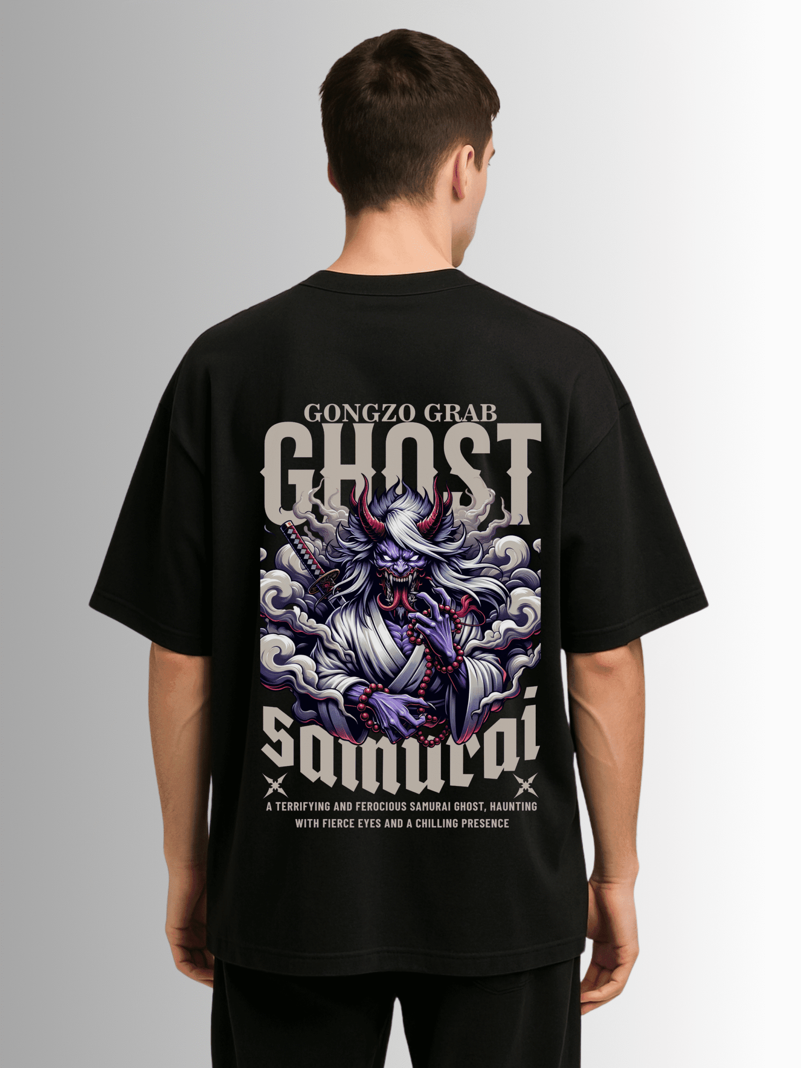 "Ghost Samurai" Drop Shoulder Cotton T-Shirt