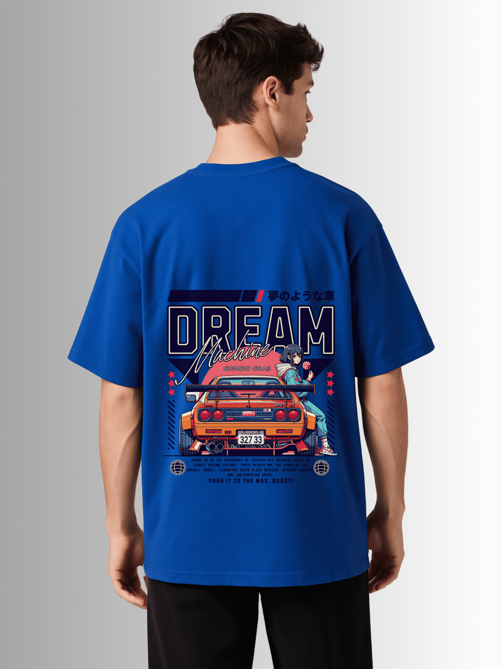 "Tokyo Drift Dream Machine" Drop Shoulder Cotton T-Shirt