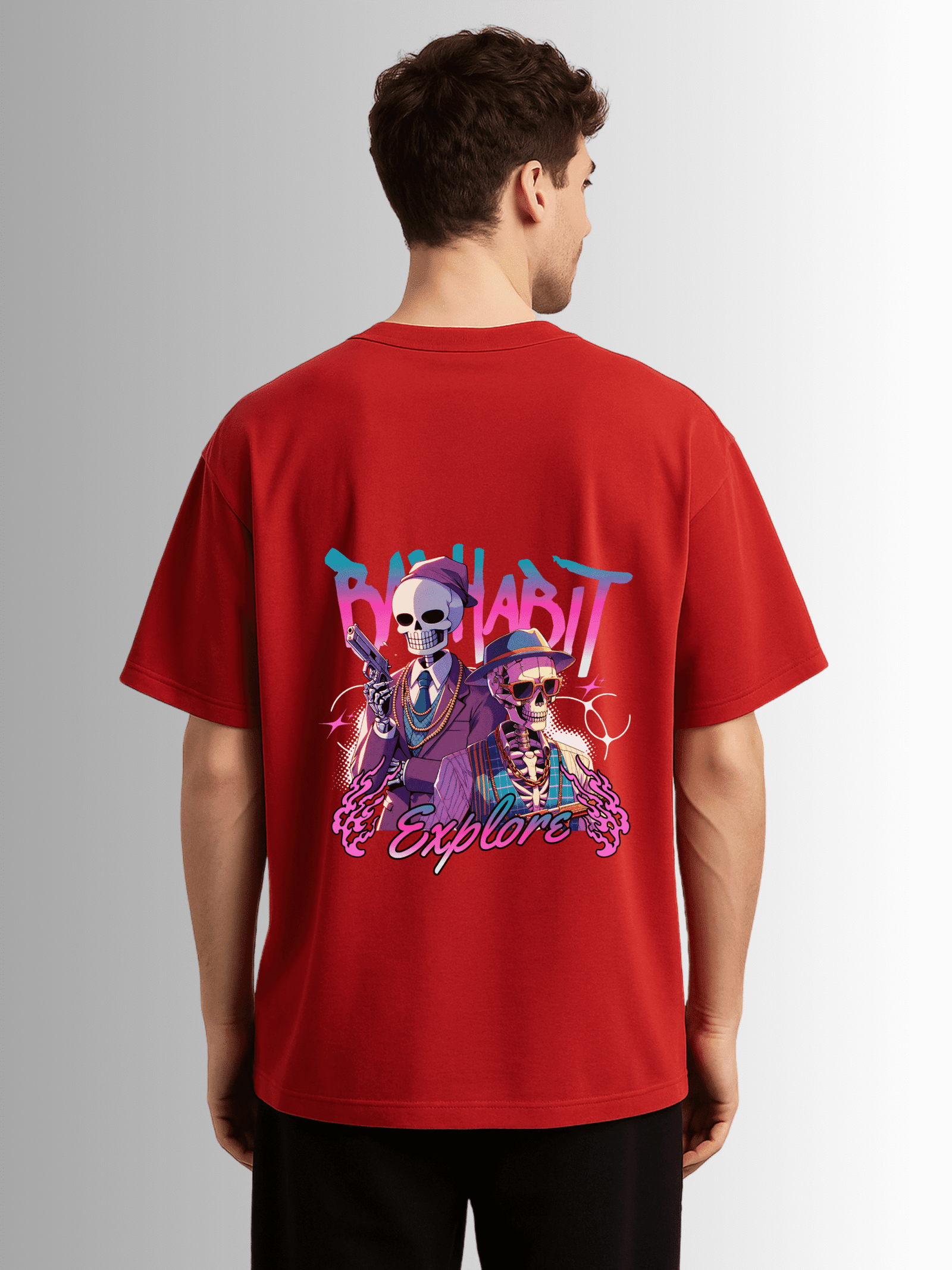 "Skull Vibe" Drop Shoulder Cotton T-Shirt