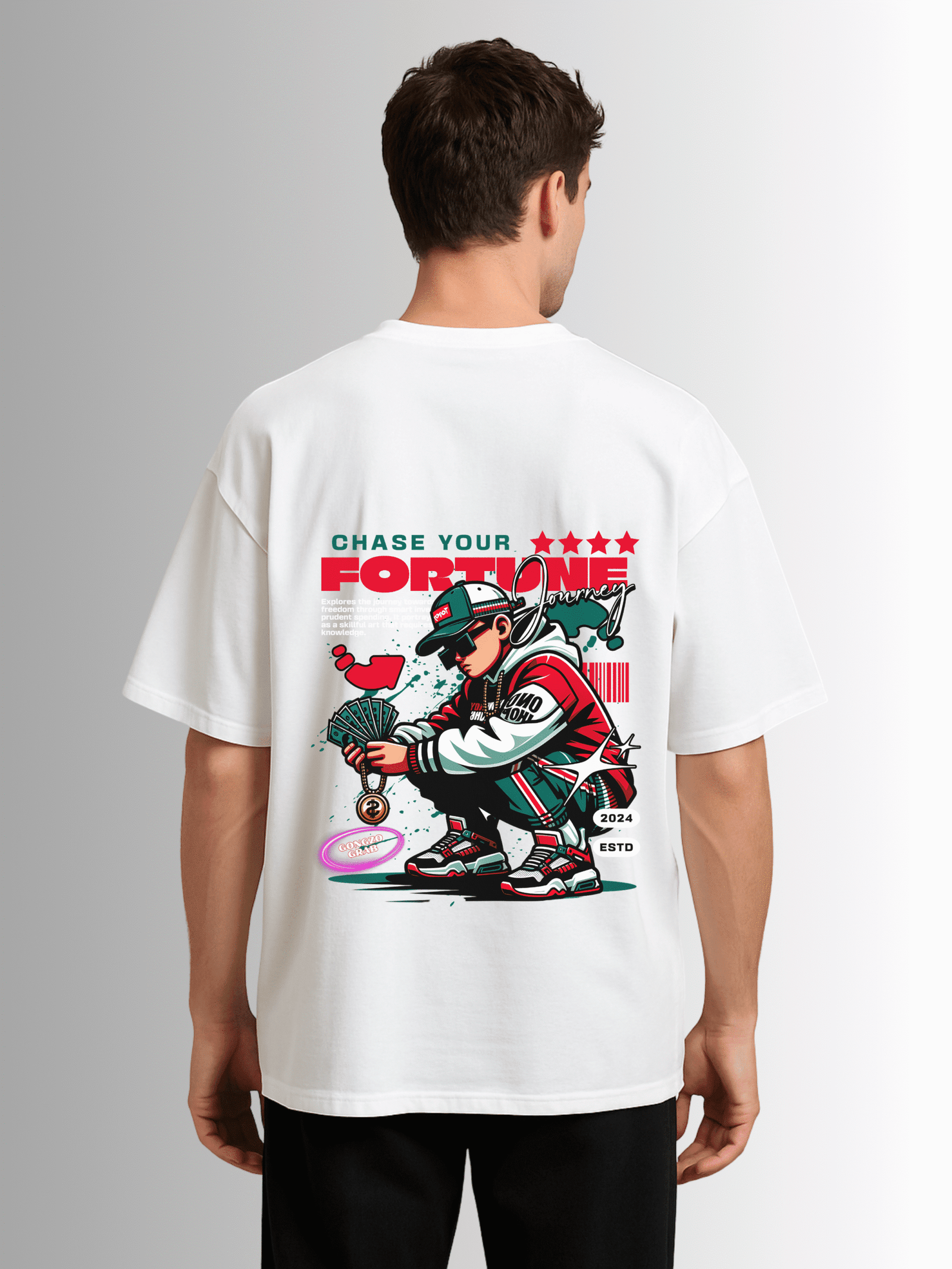 "Chase Your Fortune" Drop Shoulder Cotton T-Shirt