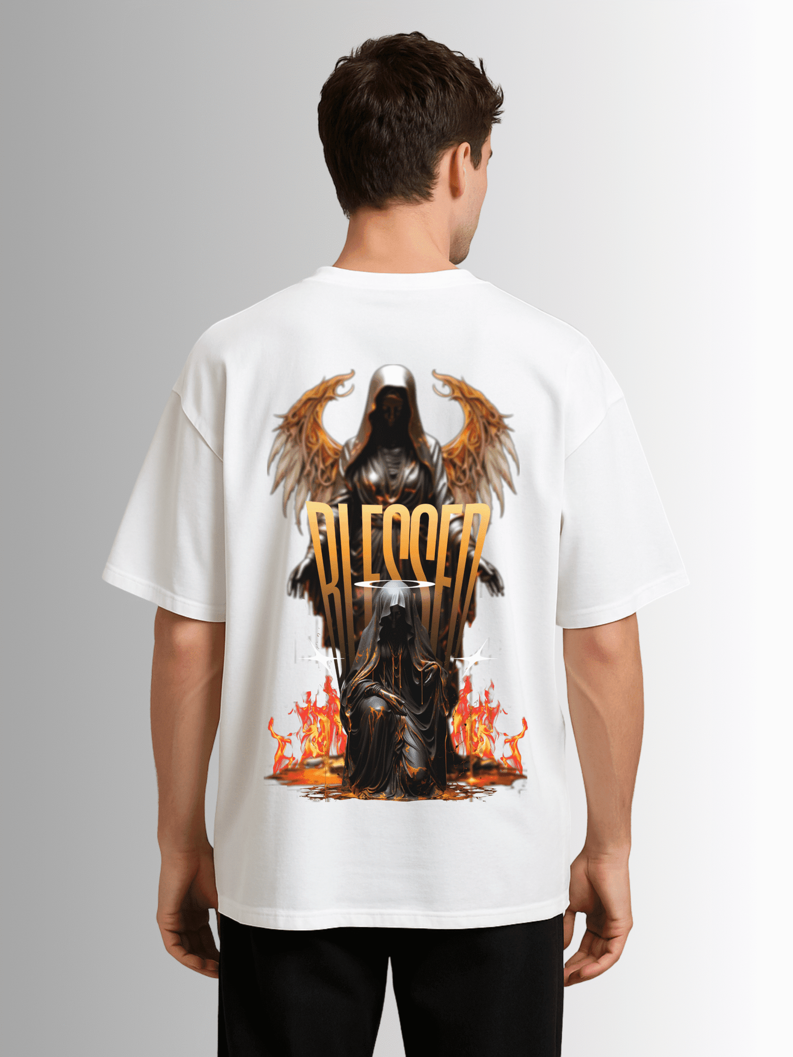 “Blessed” Fire Angel Graphic  Drop Shoulder T-Shirt
